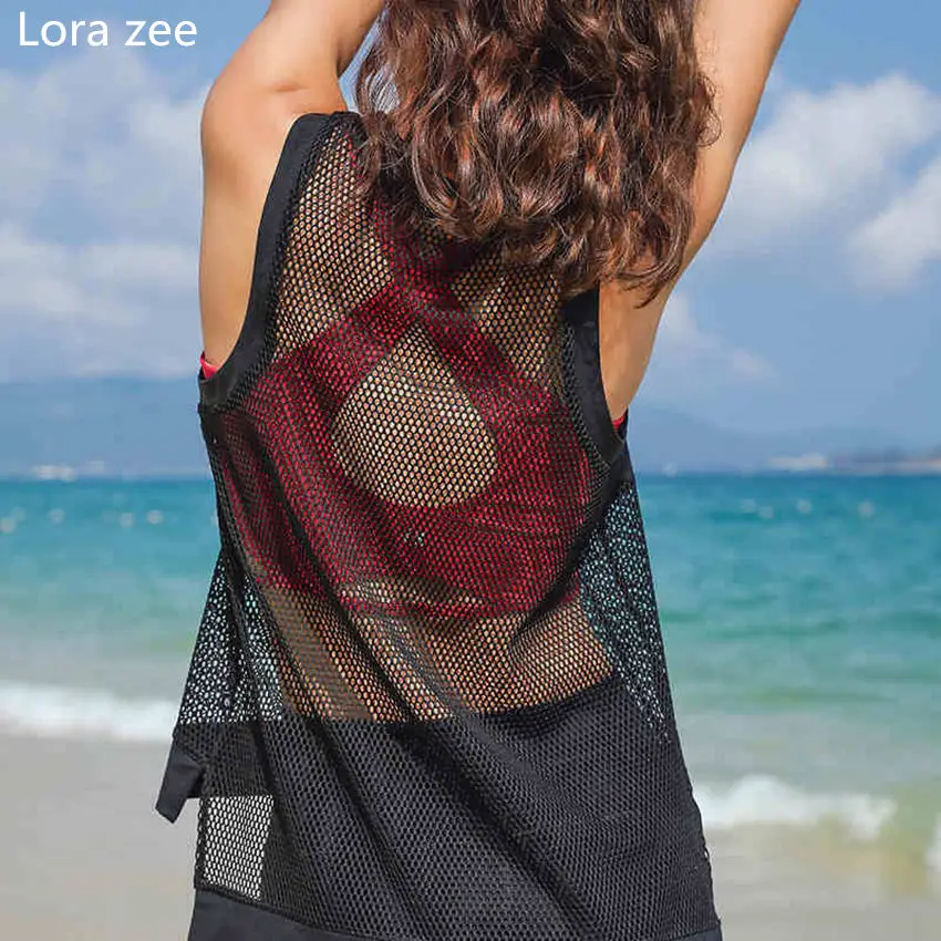 LORA ZEE Для женщин без рукавов тренировки Футболка сетки Йога Топ Loose Fit Racerback