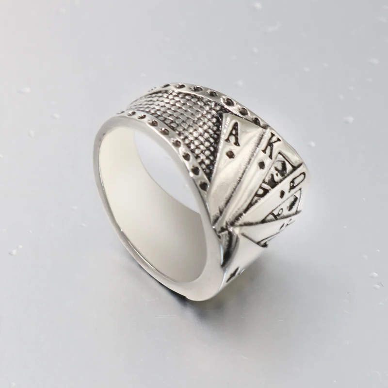 Lucky every time you win Men ring Stainless steel Classic Cool Men's Jewelry Chunky Black Enamel Spades Poker New Ring For | Украшения