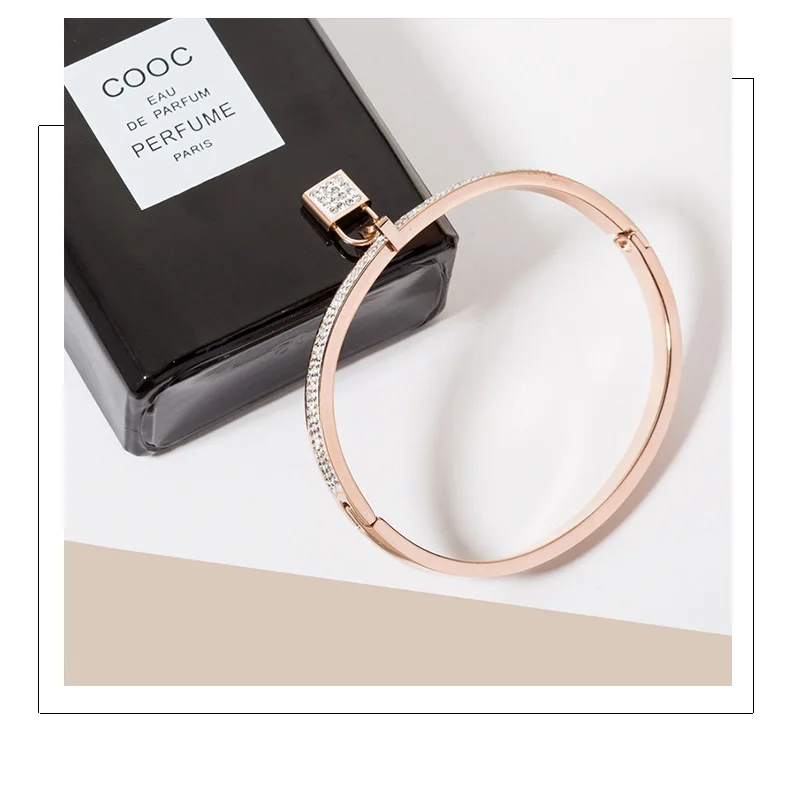Титановая Сталь замок CZ Кристалл манжеты браслеты и браслеты классический розовое золото свадебный ювелирный браслет для женщин Pulsera B18108