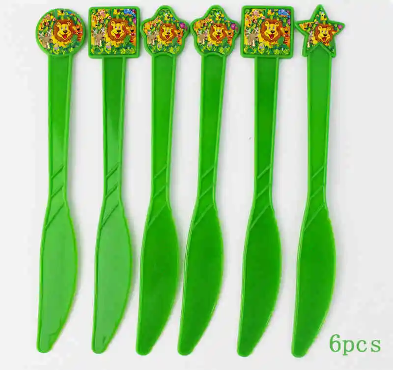 Knife 6pcs Вечерние шары из фольги льва и тигра, одноразовая бумажная посуда, салфетка для чашек, сафари, зоо, вечерние принадлежности - Цвет: Knife 6pcs