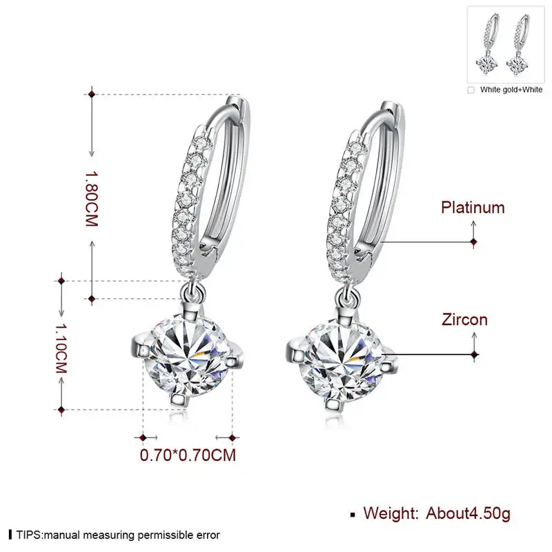 HZYMEZ New Round Circle Zircon Earrings Silver Color Plated Alloy Stud For Women Wedding Jewelery Fashion Jewelry Gifts | Украшения и