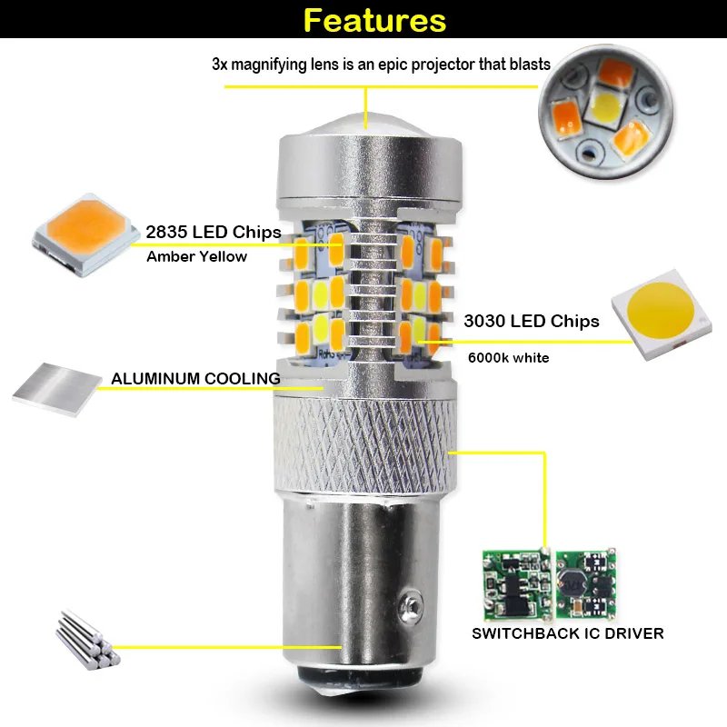 IJDM высокое Мощность 28-SMD 1157 Dual-Цвет горки светодиодный лампы для передний указатель поворота(7-белый 21-желтый