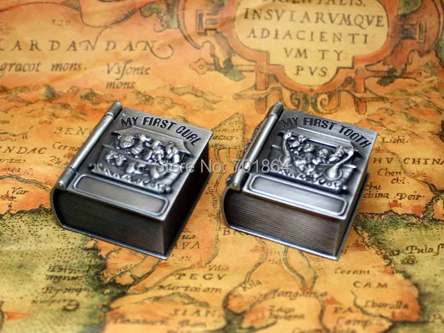 NEW ARRIVAL - Newborn Baby Keepsake / Family Gift Book Shaped First Tooth and Curl Boxes Metal Artcraft Trinket Box | Украшения и