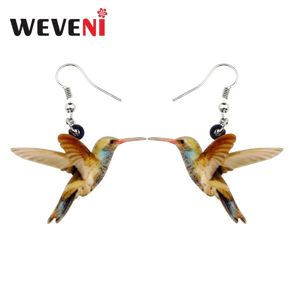 Женские акриловые серьги WEVENI длинные висячие серьги-подвески в форме Колибри