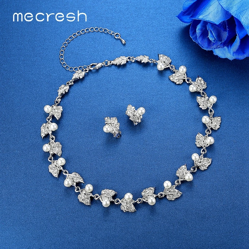 Женский набор украшений Mecresh серебряное ожерелье с искусственным жемчугом и