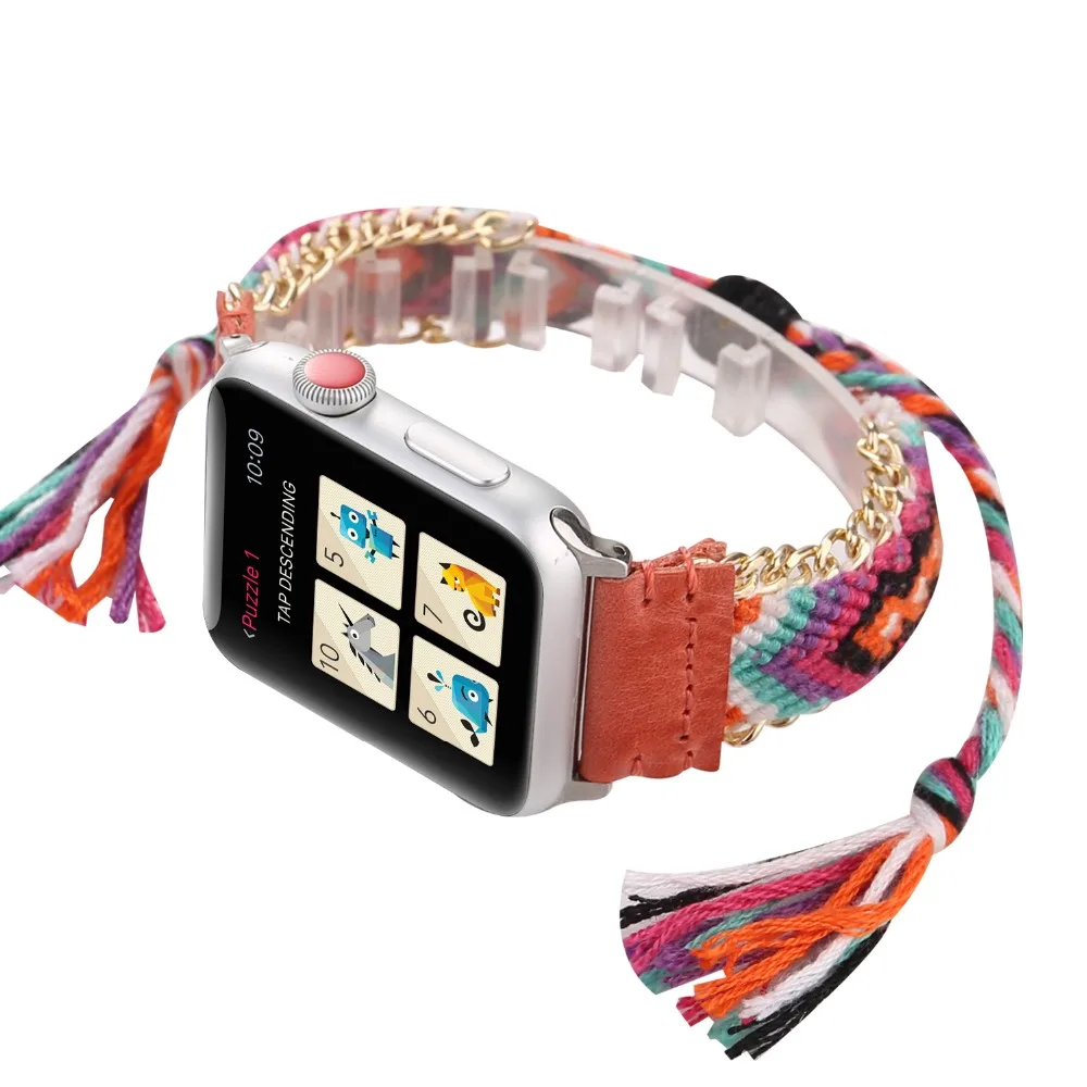 Цветной плетеный нейлоновый ремешок для Apple Watch 38 мм/40 мм/42 мм/44 мм Женский
