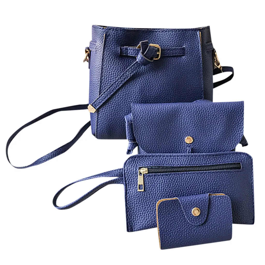 Dark Blue Женские сумки, 4 шт., Женская однотонная сумка с рисунком+ сумка через плечо+ сумка-мессенджер+ Сумка-пачка для карт, Комплекты сумок Bolsa Feminina Femme - Цвет: Dark Blue