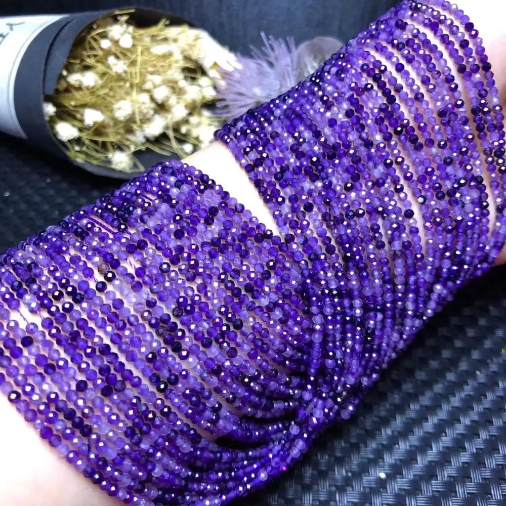 Бусины Из Натурального аметистового кварца диаметром 3 мм Граненые Круглые