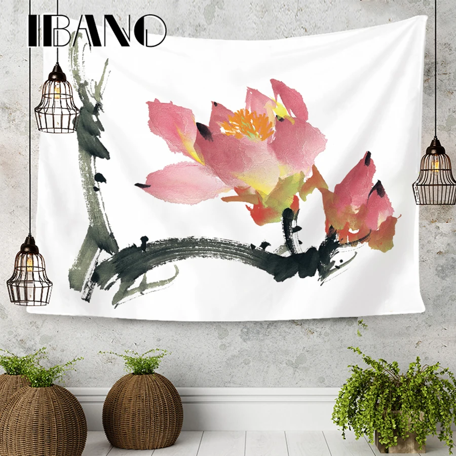 

IBANO Chinese Lotus Flowers Tapestry Art Wall Hanging Blanket Home Decoration for Bedroom Living Room Dorm Yoga Mat Table Cloth