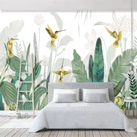 beibehang custom fashion silky papel de parede wallpaper nordic hand painted small fresh tropical plants flower birds background