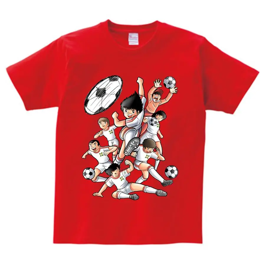 red childreT-shirt Футболка с рисунком из мультфильма «Капитан Цубаса» Детская футболка с короткими рукавами для отдыха футболки для мальчиков и девочек, От 3 до 8 лет NN - Цвет: red childreT-shirt