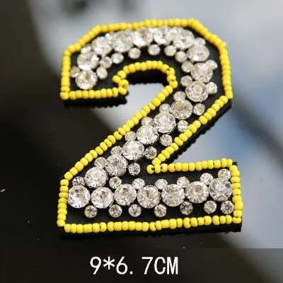 Number 2 Large Size 0-9 Number Rhinestones beads patches Baseball Uniform DIY Applique Sew On Water Drill Parches for Clothes Bags - Цвет: Number 2