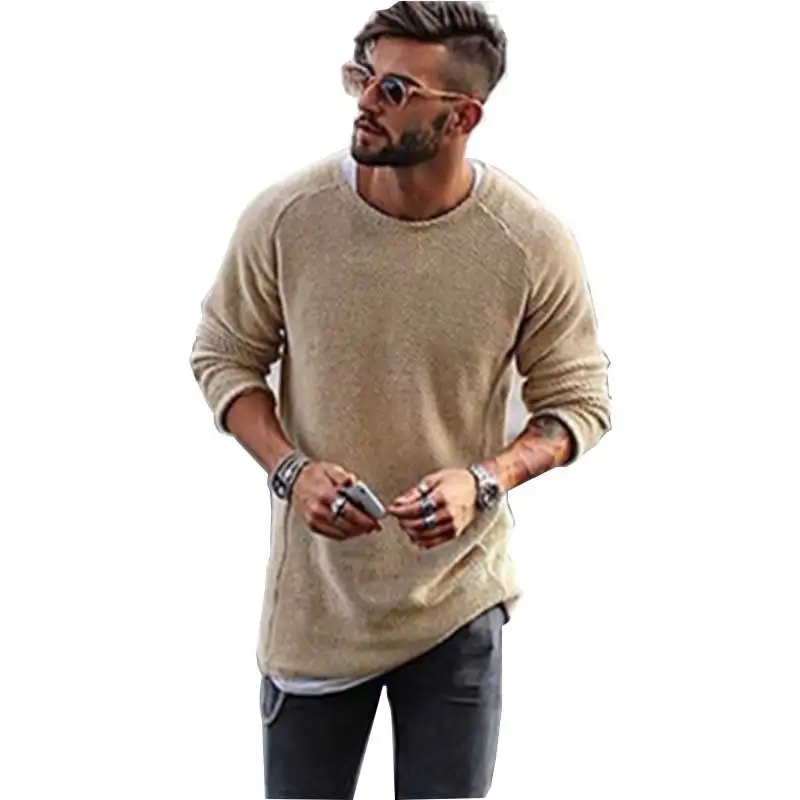 Модный вязаный пуловер свитер для мужчин Повседневная Однотонная футболка с