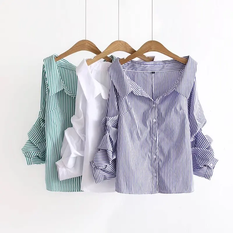 2018 элегантная полосатая блузка рубашка женская с длинным рукавом сексуальные