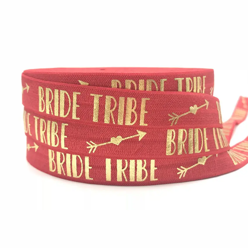 red foil 10 ярдов/лот золото Фольга надпись «Bride Tribe» принт на голову эластичная повязка для головы с 5/8 «чужой» штаны с эластичным поясом-резинкой для Сделай Сам DIY бигуди для волос поставки женские аксессуары для волос - Цвет: red foil