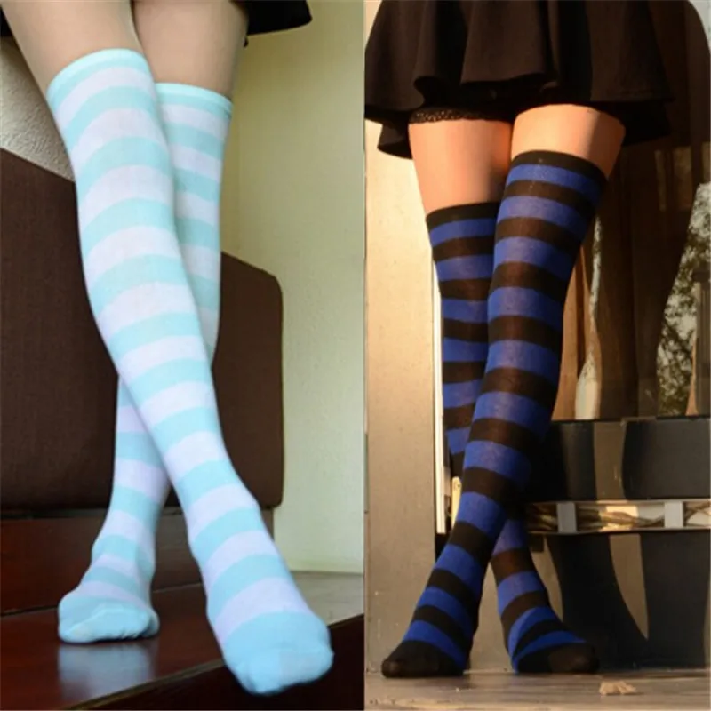 

Kids Baby Girls Sock Stripe Over The Knee Socks Thigh High Cotton Long Stockings