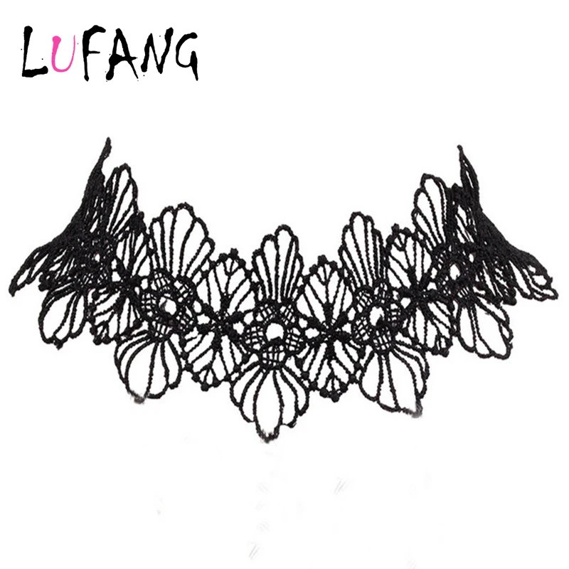 Женское длинное ожерелье на цепочке LUFANG Черное с цветком|crystal choker necklace|choker fashion