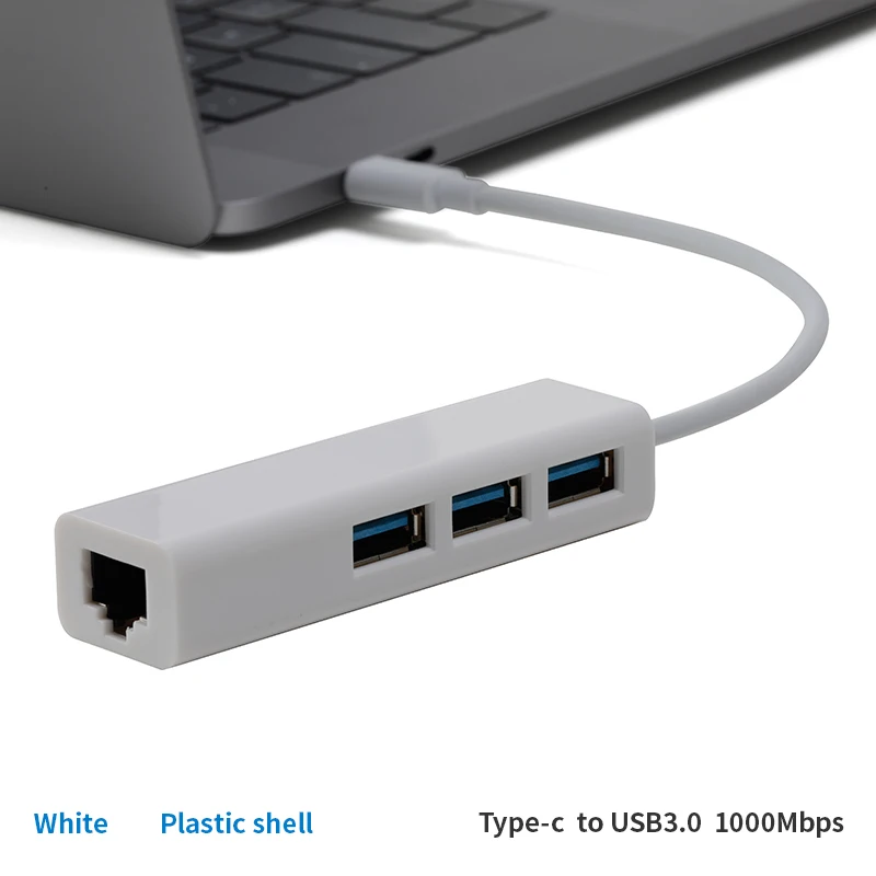White Тип usb с разъемами типа c и USB3.0/RJ45 Ethernet адаптер 100/1000 Мбит/с usb хаб для ноутбуков, таких как Xiaomi/MacBook/huawei - Цвет: White