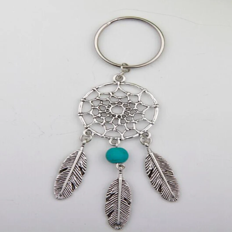 Античный серебряный Ловец снов перо Брелок с кисточкой мульти шарик шарм брелок