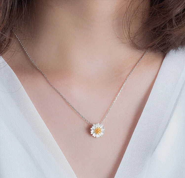 Кулон в виде цветка маргаритки серебристого цвета ожерелье обещания макси