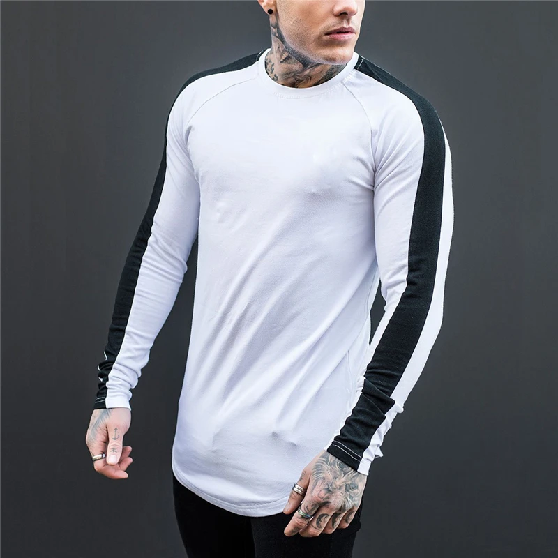 

New Spring Fashion O-neck T shirt Men Solid Patchwork Cotton T shirts Male Clothes Long Sleeve T Shirt Thin Slim Fit Tee Shirts
