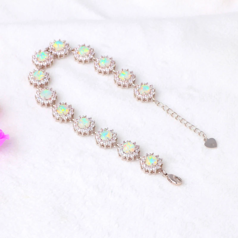 Оптовая цена CZ Шарм Браслеты Белый огненный опал Серебро штампованные красивые