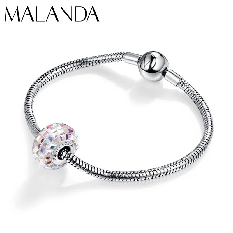 Malanda кристаллы от Swarovski круглые бусины браслет новая мода неповторимый браслет с амулетными подвесками браслет для женщин Свадебные украшения подарок - Окраска металла: Crystal AB