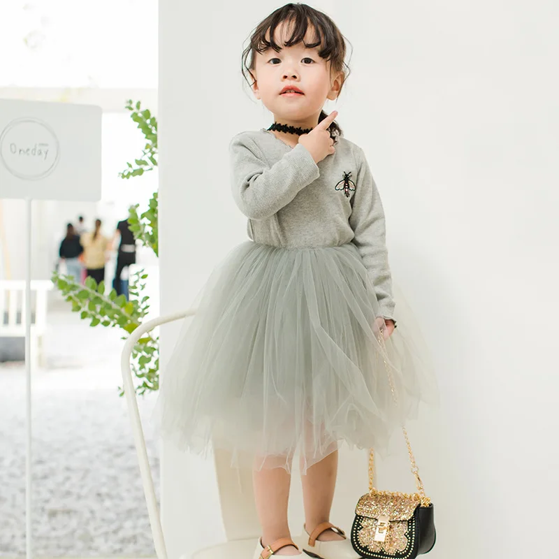 2019 Spring Girl Mesh Dress Children's Long Sleeve Pure Cotton Princess Dresses Baby Girls Tutu for 1 2 3 4Years Kids | Детская