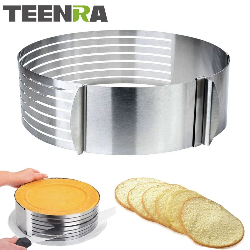 

TEENRA 1Pcs Retractable Stainless Steel Mousse Ring Slicer Cake Layer Cut Tools Adjustable Cake Mold Cutter Bakeware Tools