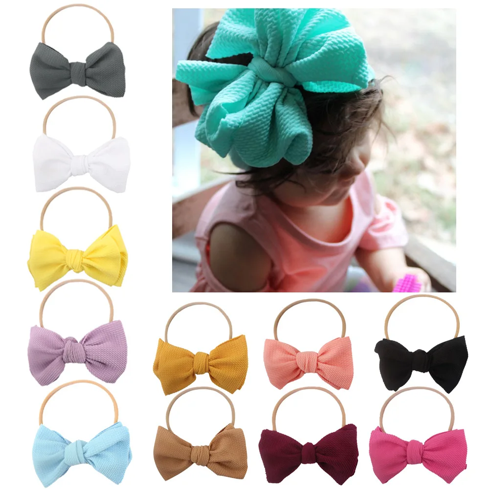 

One Size Baby Girl Fabric Messy Bow Headband Nylon Headband Newborn Large Bow Headwrap Infant Bebes Hair Bows Turban Bowknot Tie