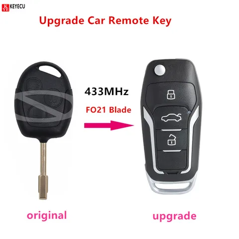Обновленный Автомобильный Дистанционный ключ Keyecu 433 МГц, брелок для Ford Focus C-Max D-Max Mondeo Fiesta Galaxy Fusion с лезвием FO21