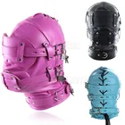 Из искусственной кожи с открытым ртом кляп Фетиш удерживающая маска капюшоном SM секс-игрушки для парженщинмужчингеев головные уборы БДСМ флирт игрушки