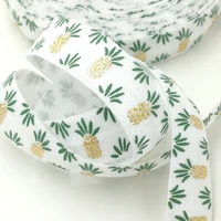 5 yards 58 white gold foil pineapple printed elastic bands hair elastic ribbon foe sewing accessories