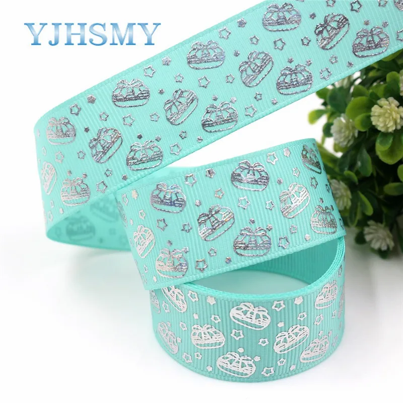 I-19326-757 YJHSMY I-19326-757 25 мм 10 ярдов лазерный серебряный милый мультфильм любовь напечатаны корсажная лента DIY ручной работы головные уборы свадебный подарок обёрточная бумага - Цвет: I-19326-757