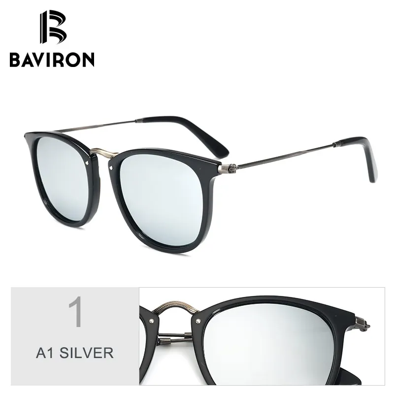 BAVIRON, Новое поступление, пластинчатые солнцезащитные очки, унисекс, ручная работа, Ретро стиль, солнцезащитные очки, гладкие, ацетатные, поляризационные очки, популярные очки 2446 - Цвет линз: A1 SILVER