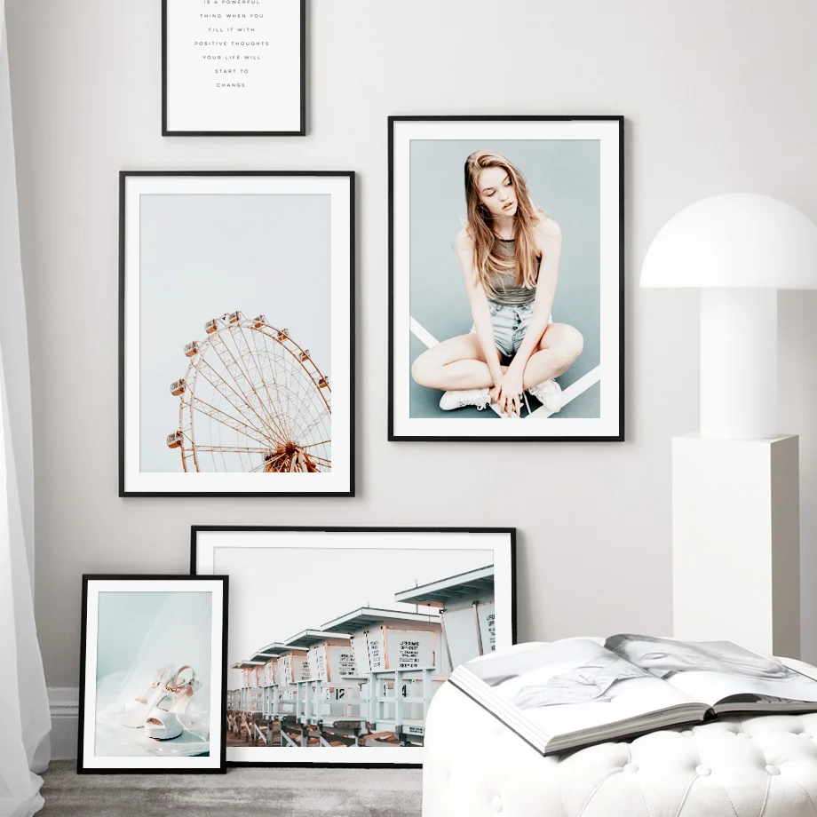 

Ferris Wheel Beach Girl Shoes Wall Art Canvas Painting Nordic Posters And Prints Landscape Wall Pictures For Living Room Decor