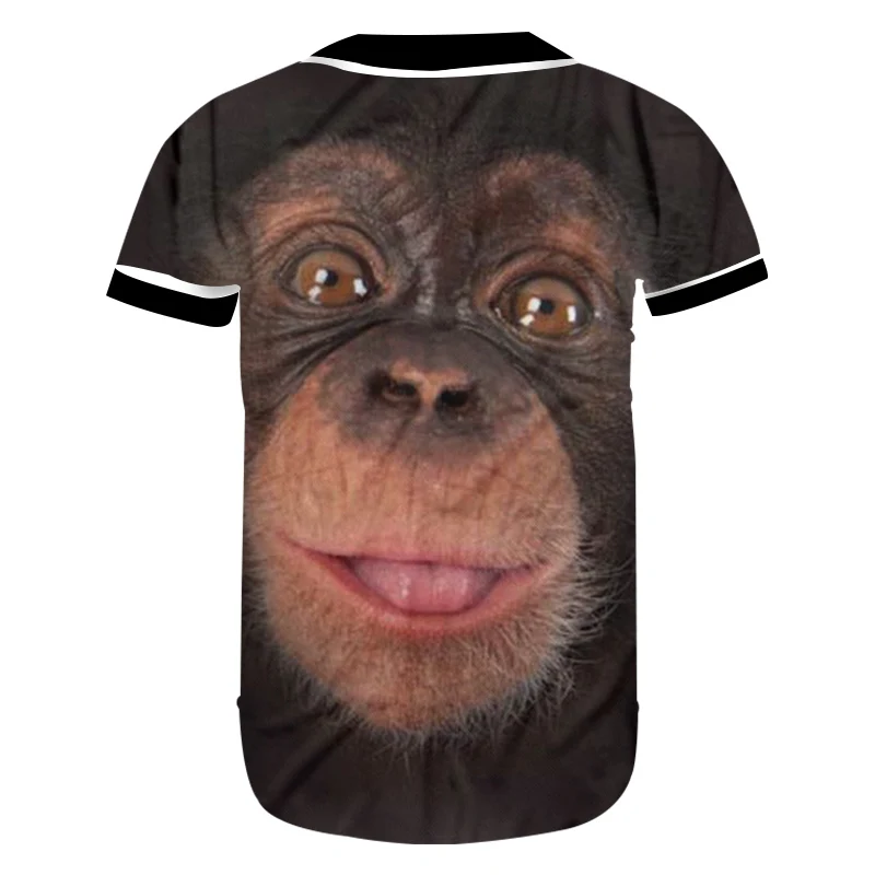 

UJWI Man New Loose Baseball Shirt 3D Printed Black Big Eyes Animal Funny Orangutan Best Selling Large Size 5XL Men's Tshirt