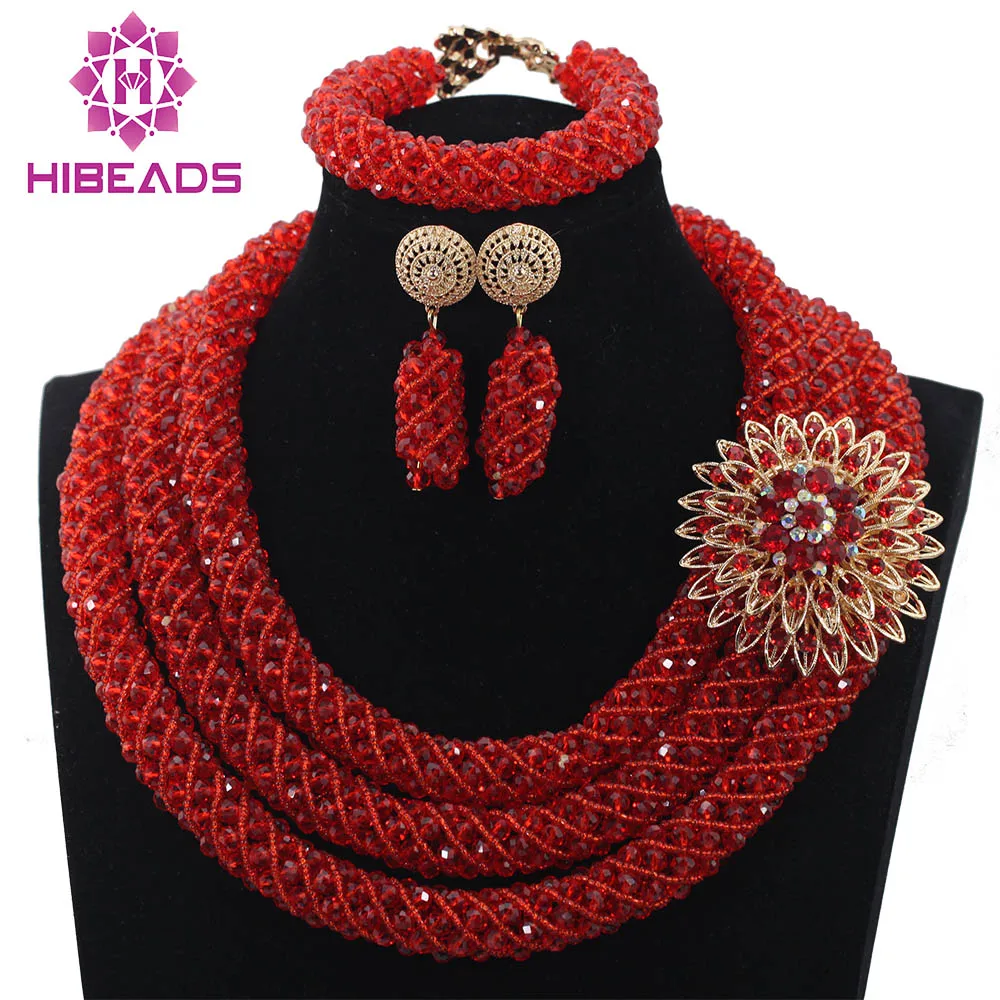 2017 мода 3 слоя Кристалл Свадебный фестиваль красные африканские нигерийские