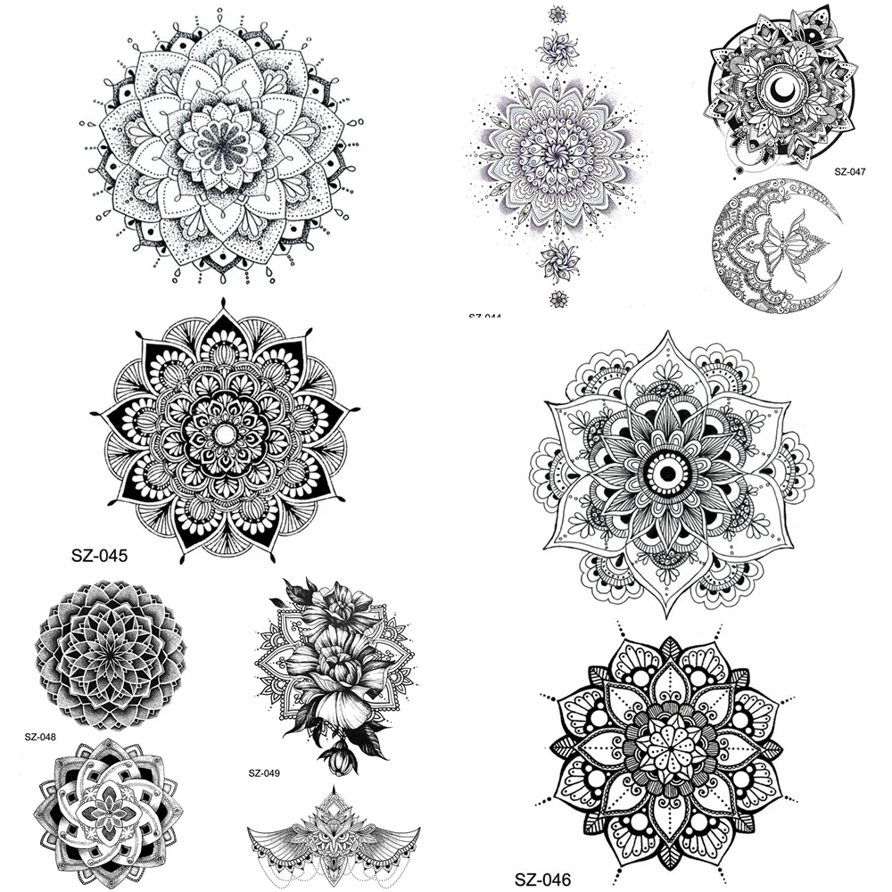 YURAN индийская черная мандала цветок временные татуировки наклейки для женщин