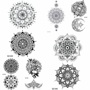 YURAN индийская черная мандала цветок временные татуировки наклейки женщины искусство цепочка из хны фальшивые татуировки Богемия Менди водостойкая татуировка