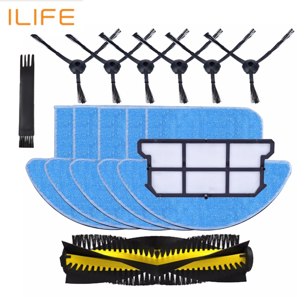 

1x main brush+6x side brush+5x Cleaning Mop Cloth+1x hepa filter kit for chuwi ilife v7s v7s pro Robotic Vacuum Cleaner parts