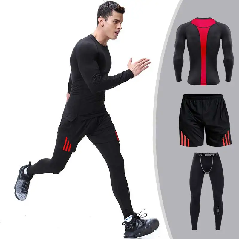 Комплект из 3 предметов мужские спортивные комплекты для фитнеса длинная