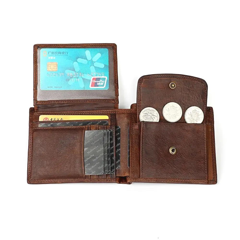 

Vintage Men's Short Wallet Men Genuine Leather Clutch Wallets Purses Crazy Horse Real Leather Multi-Card Bit Retro Card Holder
