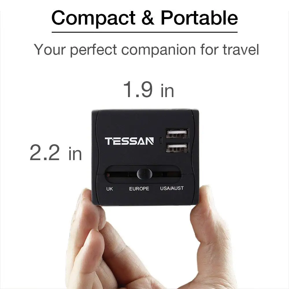 TESSAN все-в-одном Международный адаптер штепсельной вилки 3USB/2USB порты Tpye-C 3,0 порт-Универсальный адаптер переменного тока для США/ЕС/Австралии/Великобритании