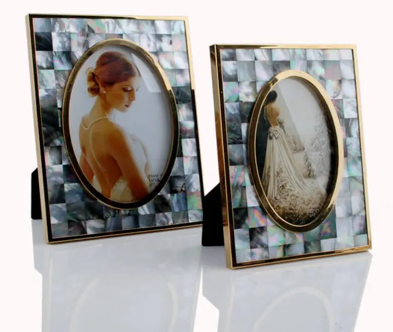 Натуральная черная перламутровая овальная Золотая фоторамка 4*6 5*7 дюймов|Рамка| |