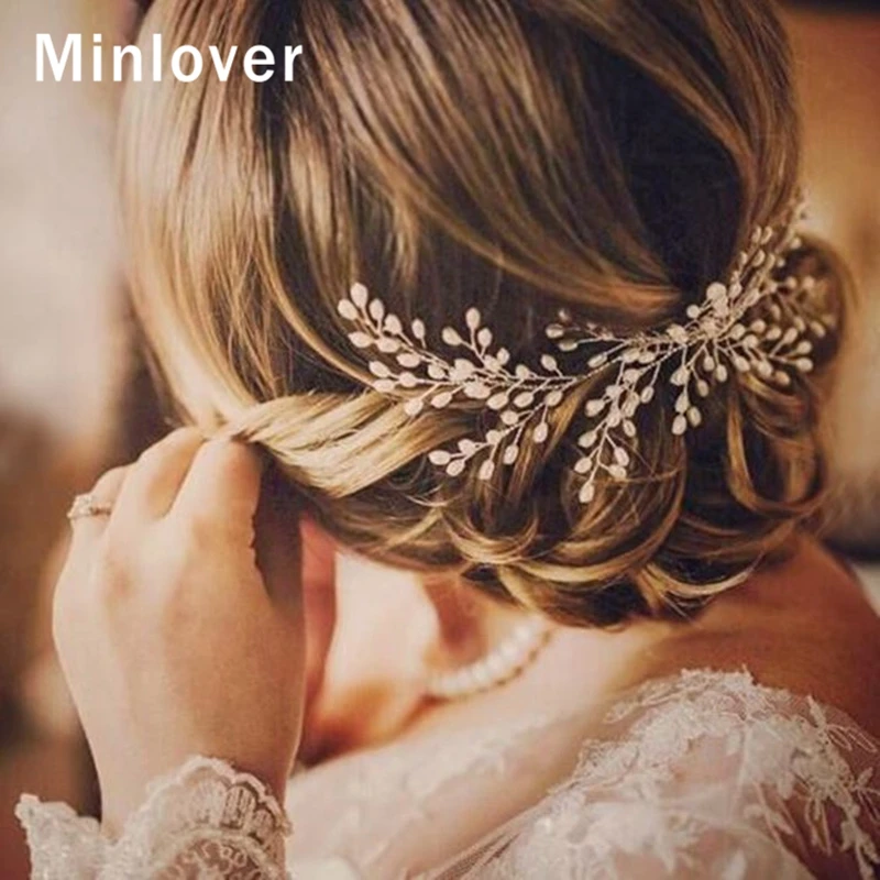 Minlover Marquise ручной работы свадебные расчески для волос/булавки кристалл милый цветок свадебные аксессуары для волос с жемчугом повязка на голову украшения для волос