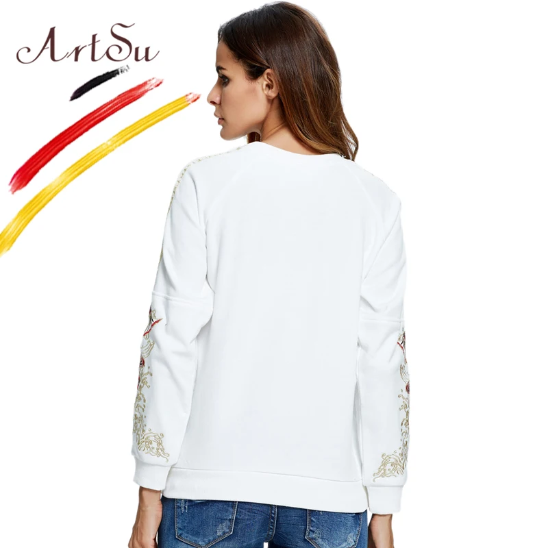 

ArtSu Luxury Embroidery Hoodies Sweatshirts For Women Striped Long Sleeve Cotton Pullover Hoody Autumn Casual Moletom ASHO20155