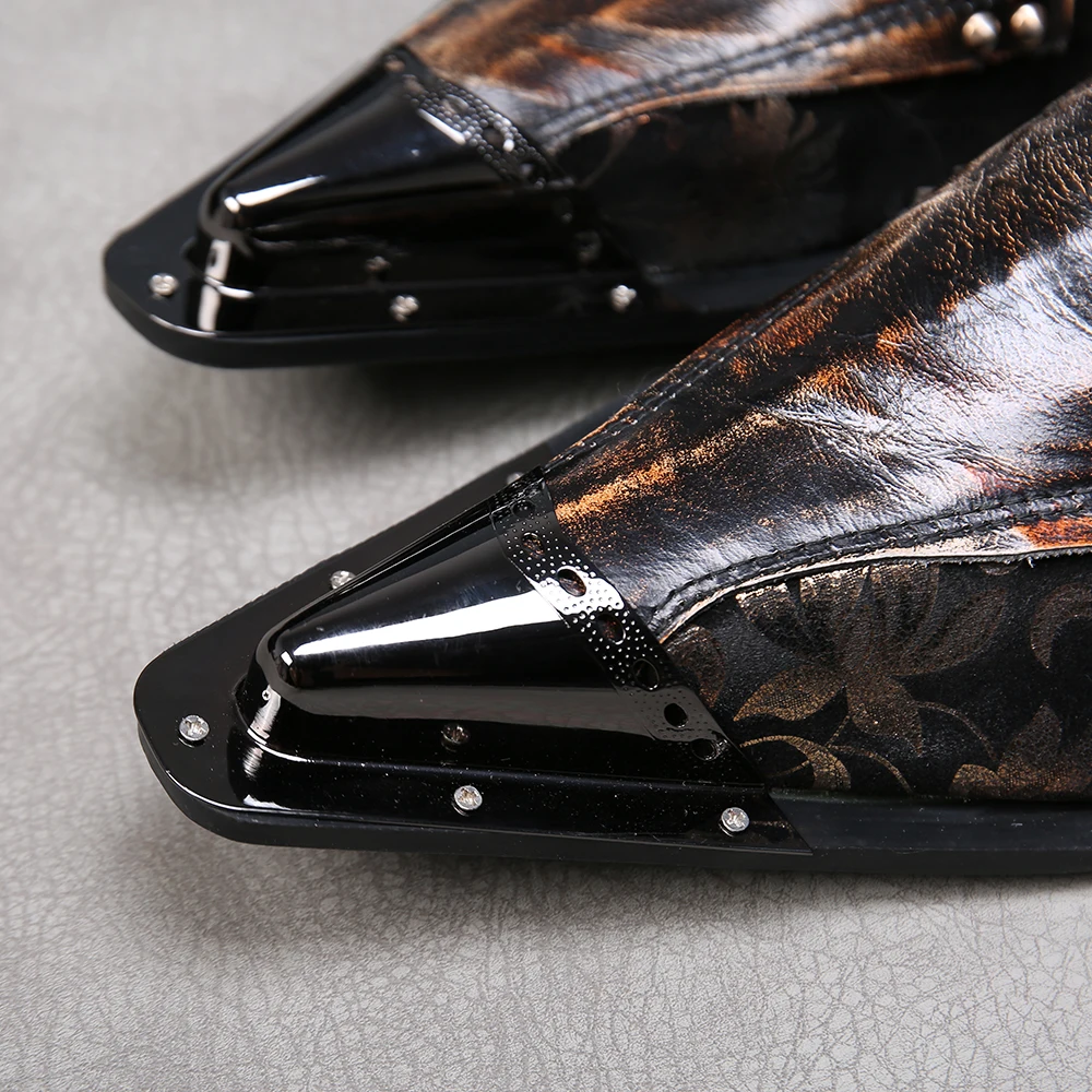 

Christia Bella Printing Genuine Leather Men Office Shoes Fashion Patchwork Big Size Pointed Toe Slip on Formal Party Dress Shoes
