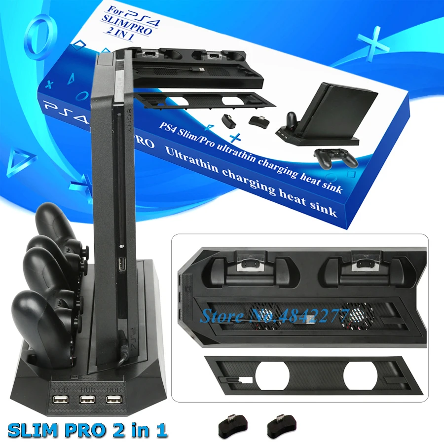 PS4 Pro Slim 2 в 1 подставка вентилятор охлаждения зарядное устройство для геймпада
