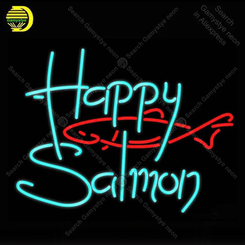 Неоновая вывеска Happy Salmon Настоящая стеклянная трубка неоновая ручной работы